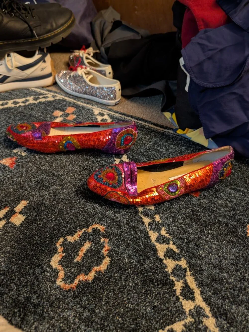 Nordstrom Made in Italy Sequin Beaded Jeweled Flats Women’s 12B Statement Shoes